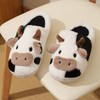 Cows Fluffy Fur Slippers Women Winter Warm Closed Plush Home Slippers Flat Cute Animal Slides Shoes