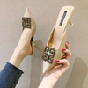 New cheap women's shoes summer pointed toe half slippers lady's stiletto mid heel sandals