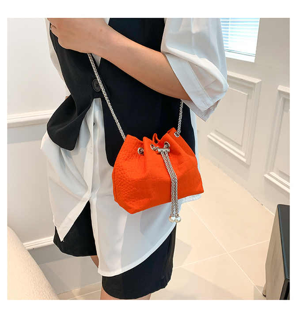 Drawstring Chain Fashion Versatile Women's Bucket Bag Cross Body Storage Single Shoulder Bag 