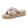 New Summer Women's Cool Linen Woven Slippers Hemp Bohemian Beach Slippers Outside Wedge Clogs Soft Sole Platform Slides