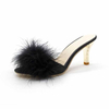 Women Summer New Fashion Hairy Stiletto Sandals Word Drag Open Toe Wear High Heel Slippers