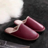 Mens winter slippers short plush indoor shoes unisex fashion leather slipper women bedroom foot wear