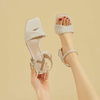 Genuine Leather Summer Sandals Women High Heels Fashion Square Open Toe Ladies Sandals