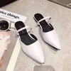 Delicate Leather Sandals Woman Pointed Toe Slippers Flat Low Heels Mules Ladies Casual Slides