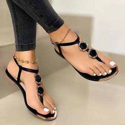 New Women Fashion Casual Beach Outdoor Summer Sandals Metal Decoration Ladies Flat Shoes
