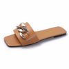 Women Summer Square Toe Chain Slippers Flat Slide Sandals Beach Casual Shoes Ladies