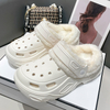 2024 autumn and winter clogs cotton boots high heels plus velvet cave shoes thickened warm woolly home cotton shoes women