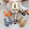 Fashion Women Summer Slipper Square Toe Chain Slippers Slip on Flat Slide Sandals Beach Casual Shoes Ladies Big Size