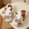 Cows Fluffy Fur Slippers Women Winter Warm Closed Plush Home Slippers Flat Cute Animal Slides Shoes