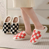 Cute Cartoon Checkerboard Winter Plush Slippers Quiet Ultra Light Non-Slip Floor Indoor Cotton Shoes