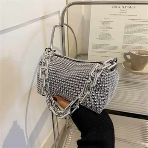 Portable Fashion Women's Crossbody Bag Bright Diamonds Metal Chains PU Dinner Parties 