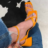 Summer Chunky Heels Sandals Fashion Simple Women's Ankle One-line Buckle Square Toe Women