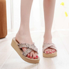 New Summer Women's Cool Linen Woven Slippers Hemp Bohemian Beach Slippers Outside Wedge Clogs Soft Sole Platform Slides