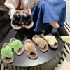 Thick Sole Autumn Winter Fashion Women Cross Faux Fur Slippers Outside Wear Warm Indoor Ladies 