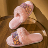Winter Home Shoes For Women Sequins Upper Short Plush Fluffy Faux Fur Slides Slippers Woman House Bling Shoes
