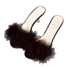 Women Summer New Fashion Hairy Stiletto Sandals Word Drag Open Toe Wear High Heel Slippers