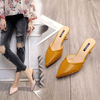 Summer new slippers women's medium heel stiletto comfortable sandals pointed toe nude color slimming women's shoes