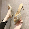Rhinestone Heeled Slingback Pumps Women Elegant Pointed Toe Heels Office Lady Stiletto Shoes Summer 
