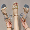 Chunky Heeled Sandals Retro Square Rome Shoes Small Fresh Party Dress Slippers Beach Slides