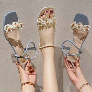Chunky Heeled Sandals Retro Square Rome Shoes Small Fresh Party Dress Slippers Beach Slides