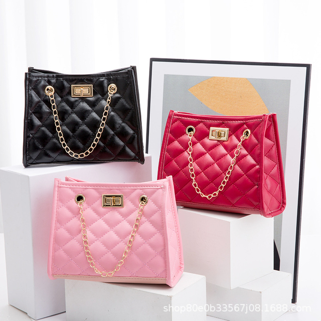 New Small Square Diamond Lattice Bag Pu Solid Zipper Fashion Single Shoulder Messenger Bag With Chain Ladies Handbag