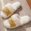 Winter Home Shoes For Women Sequins Upper Short Plush Fluffy Faux Fur Slides Slippers Woman House Bling Shoes