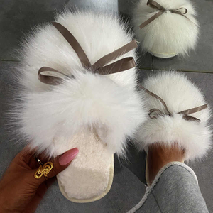 Outwear furry shoes women autumn winter bowknot household plush cotton slippers