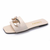 Women Summer Square Toe Chain Slippers Flat Slide Sandals Beach Casual Shoes Ladies