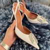 Women's Rhinestone Ankle Strap Heeled Sandals Dress Shoes Stilettos Pumps Sparkling Wedding 