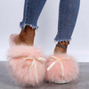 Outwear furry shoes women autumn winter bowknot household plush cotton slippers
