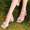 Chunky Heeled Sandals Retro Square Toe Open Toe Rome Shoes Fashion Small Fresh Party Dress Slippers Beach Slides