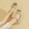 Genuine Leather Summer Sandals Women High Heels Fashion Square Open Toe Ladies Sandals