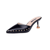 Summer new slippers women's medium heel stiletto comfortable sandals pointed toe nude color slimming women's shoes