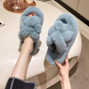 Newest 5.8CM Platform Winter Women Furry Slippers Plush Cross Faux Fur Shoes Indoor Ladies Sandalias Fluffy House Slides