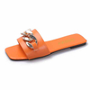 Women Summer Square Toe Chain Slippers Flat Slide Sandals Beach Casual Shoes Ladies