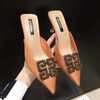 New cheap women's shoes summer pointed toe half slippers lady's stiletto mid heel sandals