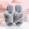 NEW Design Women Winter House Furry Slippers Women Cross Fluffy Fur Home Slides Flat Indoor Floor Shoes Ladies Flip Flops