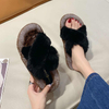 Thick Sole Autumn Winter Fashion Women Cross Faux Fur Slippers Outside Wear Warm Indoor Ladies 