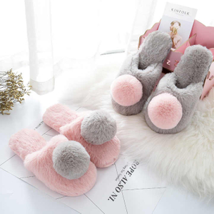 Women Winter Slippers Shoes Slides Plush Ball Home Slippers Ladies Indoor House Warm Fur 