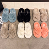 Newest 5.8CM Platform Winter Women Furry Slippers Plush Cross Faux Fur Shoes Indoor Ladies Sandalias Fluffy House Slides