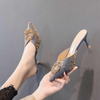 Rhinestone Heeled Slingback Pumps Women Elegant Pointed Toe Heels Office Lady Stiletto Shoes Summer 