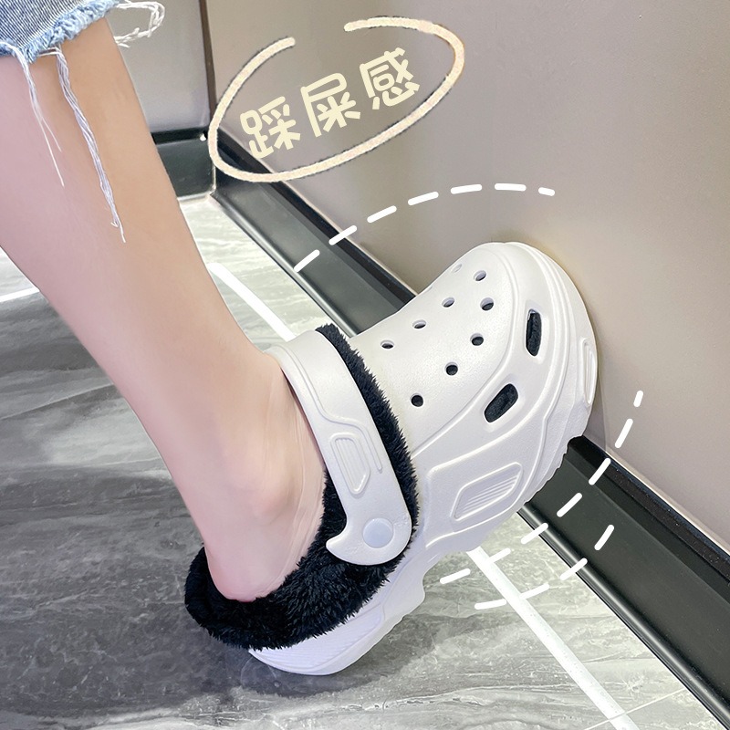 2024 autumn and winter clogs cotton boots high heels plus velvet cave shoes thickened warm woolly home cotton shoes women