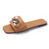 Fashion Women Summer Slipper Square Toe Chain Slippers Slip on Flat Slide Sandals Beach Casual Shoes Ladies Big Size