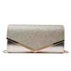 Women Envelope Evening Bag Glitter Ladies Chain Shoulder Bags Shiny Silver Long Purse Female Wedding Party Clutches Mini Handbag