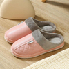  Winter Indoor Warm Shoes Thick Bottom Plush Men's slippers Waterproof Leather House slippers Women Cotton