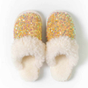 Winter Sequins Plush Cotton Slippers For Women Flats New Fashion Platform Casual Home Suede Fur Warm Flip Flops
