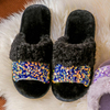 Winter Home Shoes For Women Sequins Upper Short Plush Fluffy Faux Fur Slides Slippers Woman House Bling Shoes