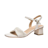 Genuine Leather Summer Sandals Women High Heels Fashion Square Open Toe Ladies Sandals