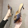 Rhinestone Heeled Slingback Pumps Women Elegant Pointed Toe Heels Office Lady Stiletto Shoes Summer 