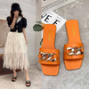 Women Summer Square Toe Chain Slippers Flat Slide Sandals Beach Casual Shoes Ladies